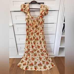 Doen Clarinet Cream Floral Maxi Dress with Ruffle Sleeves
